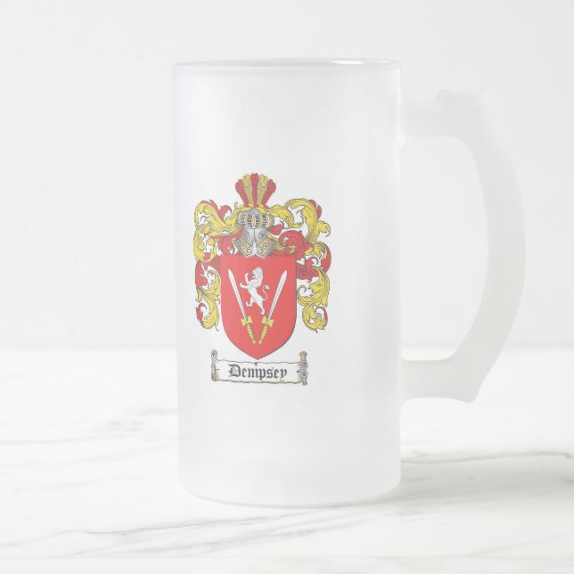 DEMPSEY FAMILY CREST -  DEMPSEY COAT OF ARMS FROSTED GLASS BEER MUG (Right)