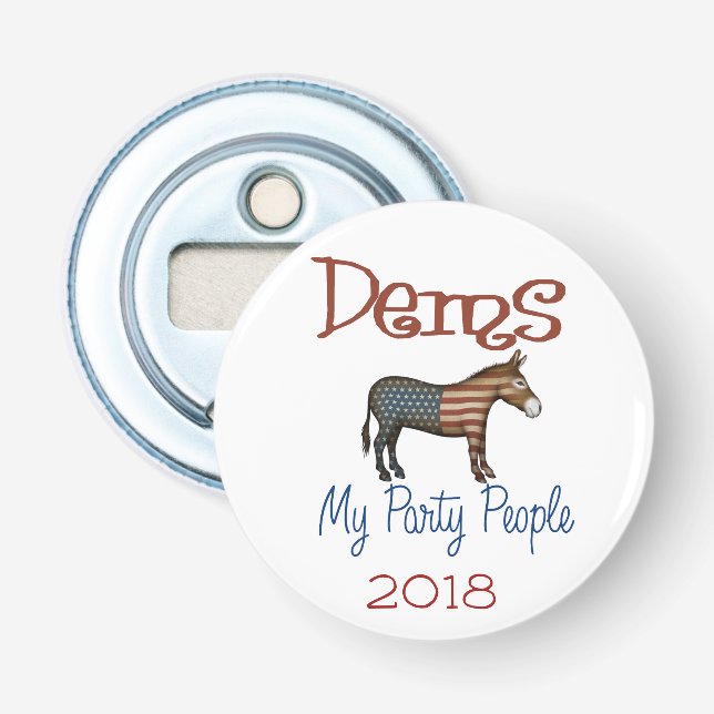 DEMS My Party Patriotic Donkey Design Bottle Opener (Front)