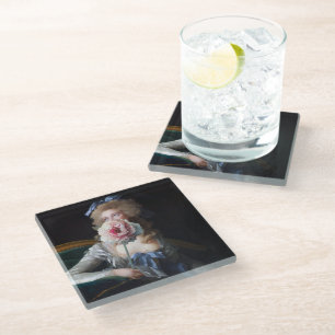 Demure with Pink Peony Glass Coaster