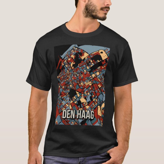 Den Haag City Map - Colourful Abstract Art Print  T-Shirt (Front)