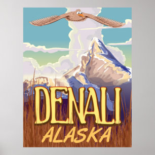 Denali Alaska cartoon vintage travel poster