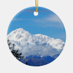 Denali Alaska Mountain Snow Photo Ceramic Tree Decoration