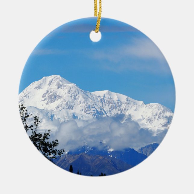 Denali Alaska Mountain Snow Photo Ceramic Tree Decoration (Front)