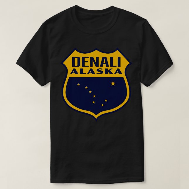 Denali Alaska Retro Shield Yellow T-Shirt (Design Front)