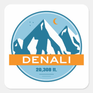 Denali Alaska Stars Moon Square Sticker