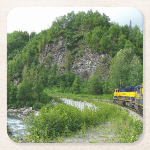 Denali Express Alaska Train Vacation Photography Square Paper Coaster