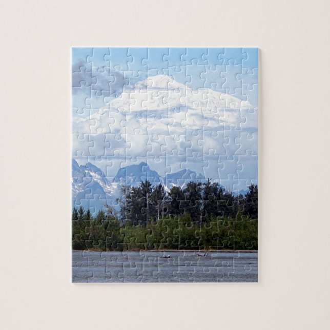 Denali, Mt McKinley, from river, Alaska, USA 1 Jigsaw Puzzle (Vertical)