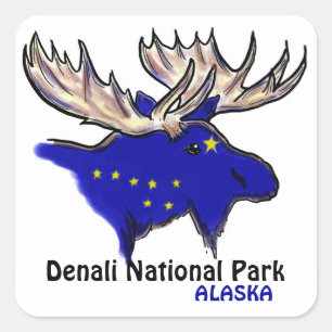 Denali National Park Alaska blue elk flag stickers