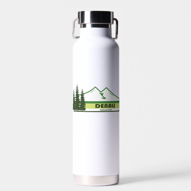 Denali National Park Alaska Green Stripes Water Bottle (Front)