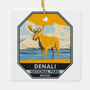 Denali National Park Alaska Moose Vintage Ceramic Ornament