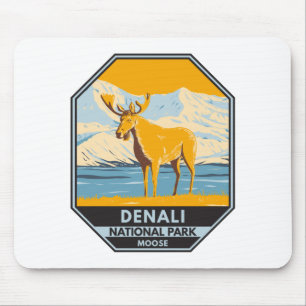 Denali National Park Alaska Moose Vintage Mouse Mat