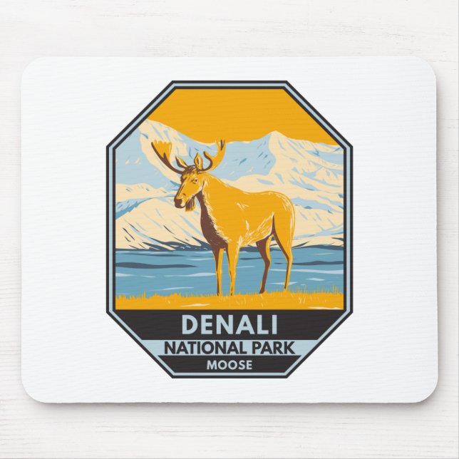 Denali National Park Alaska Moose Vintage Mouse Mat (Front)