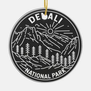 Denali National Park Alaska Mount Hunter Monoline  Ceramic Tree Decoration