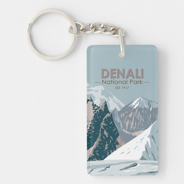 Denali National Park Alaska Mount Hunter Vintage Key Ring (Front)
