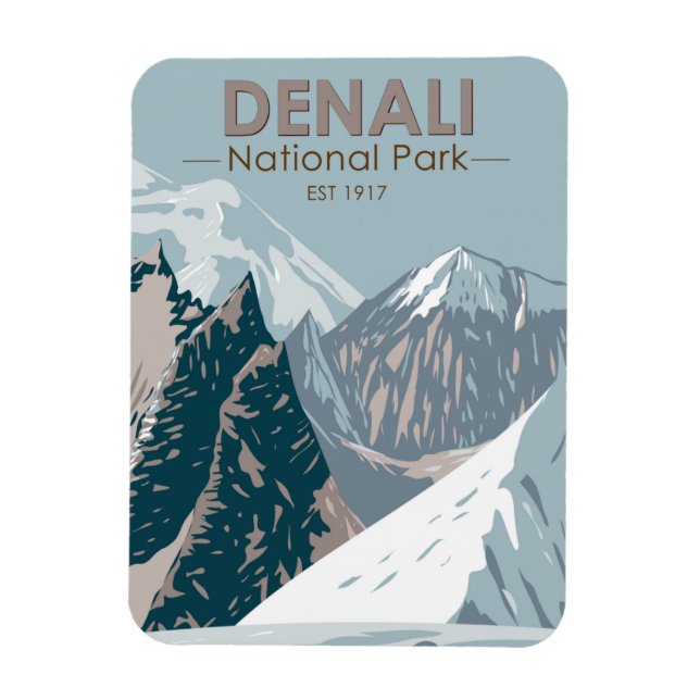 Denali National Park Alaska Mount Hunter Vintage Magnet (Vertical)