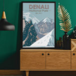 Denali National Park Alaska Mount Hunter Vintage Poster<br><div class="desc">Denali vector artwork design. The park has terrain of tundra,  spruce forest and glaciers,  the park is home to wildlife including grizzly bears,  wolves,  moose,  caribou and Dall sheep.</div>