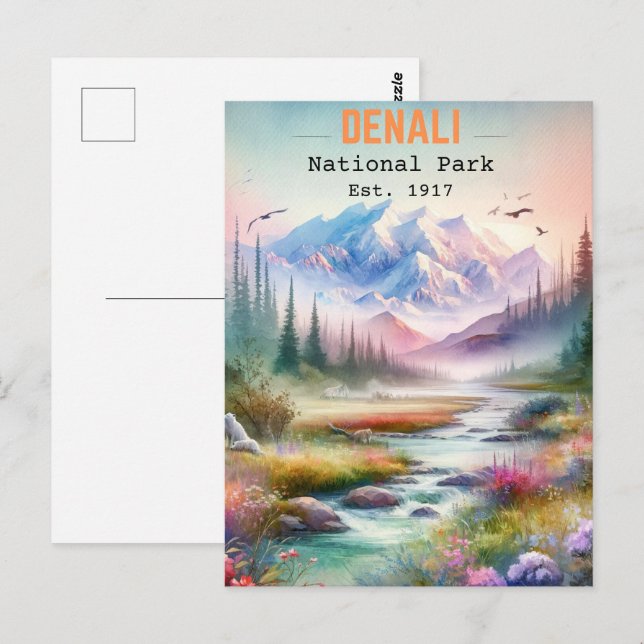 Denali National Park Alaska Mount watercolor Postcard (Front/Back)