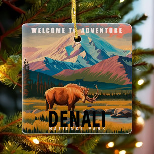 Denali National Park Alaska Mountain landscape Ski Ceramic Ornament