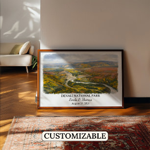 Denali National Park Alaska Poster, Watercolor Poster