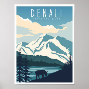 Denali National Park Alaska USA Travel  Poster