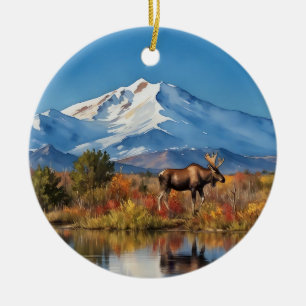 Denali National Park Alaska Watercolor Ceramic Tree Decoration