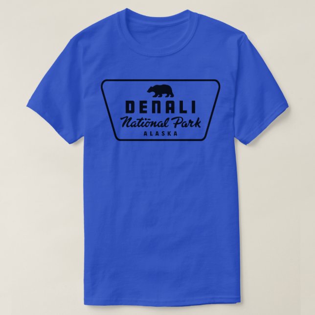 Denali National Park Bear Badge Black T-Shirt (Design Front)