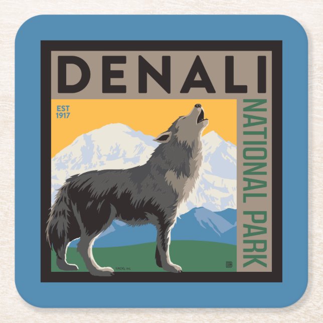 Denali National Park | Howling Wolf Square Paper Coaster (Front)