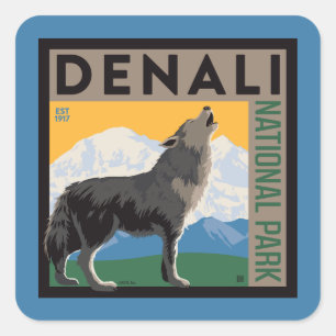 Denali National Park   Howling Wolf Square Sticker