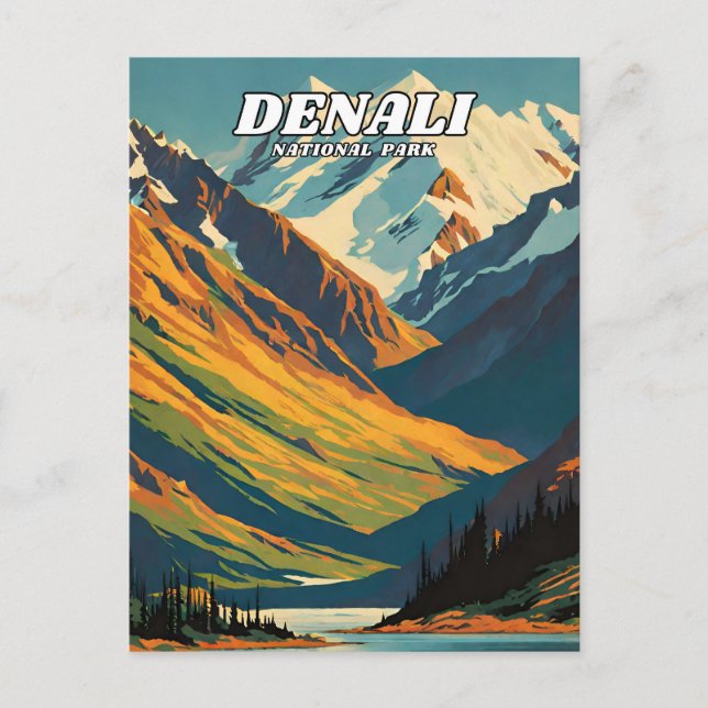 Denali National Park illustration retro Classical Postcard (Front)