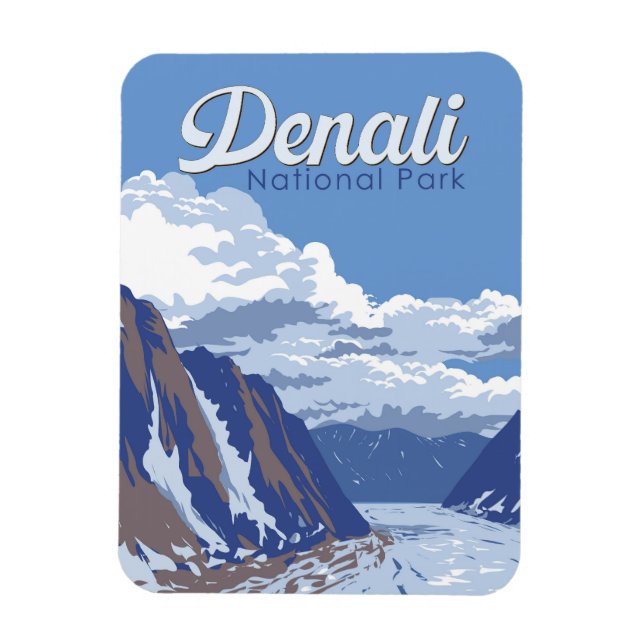 Denali National Park Illustration Travel Vintage Magnet (Vertical)