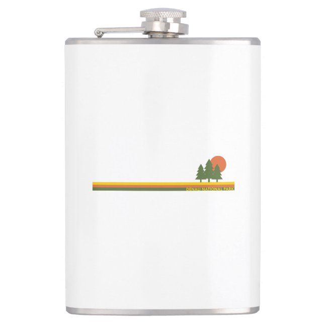 Denali National Park Pine Trees Sun Hip Flask (Front)