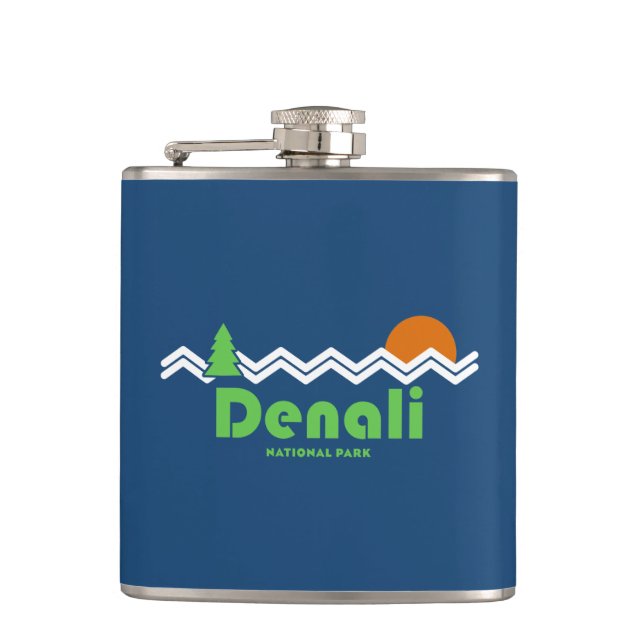 Denali National Park Retro Hip Flask (Front)