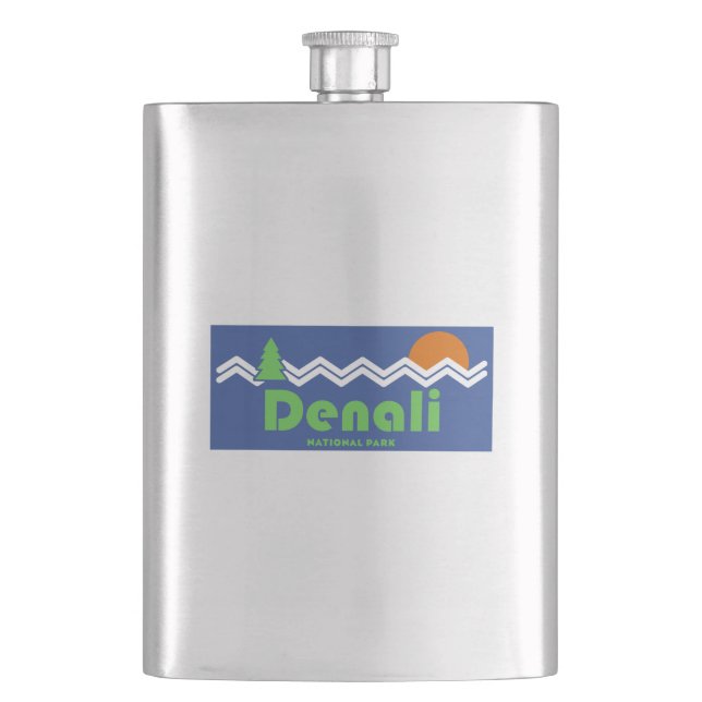 Denali National Park Retro Hip Flask (Front)