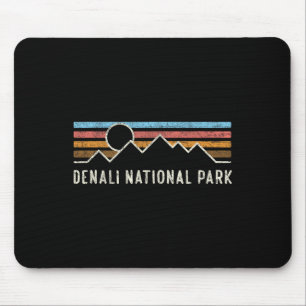 Denali National Park Retro Mountain Lines Camping  Mouse Mat