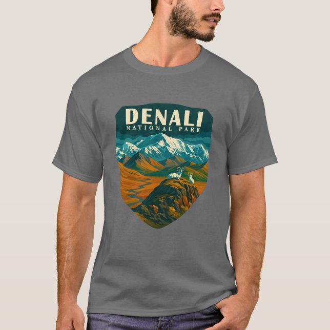 Denali National Park Retro Mountain Wilderness Sti T-Shirt (Front)