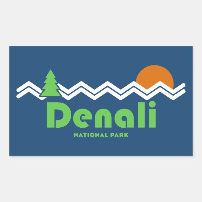 Denali National Park Retro Rectangular Sticker (Front)