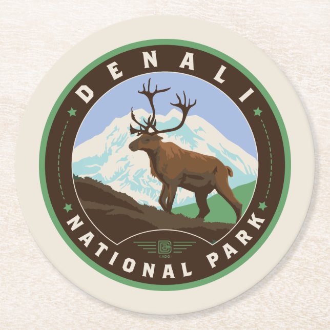 Denali National Park Round Paper Coaster (Front)