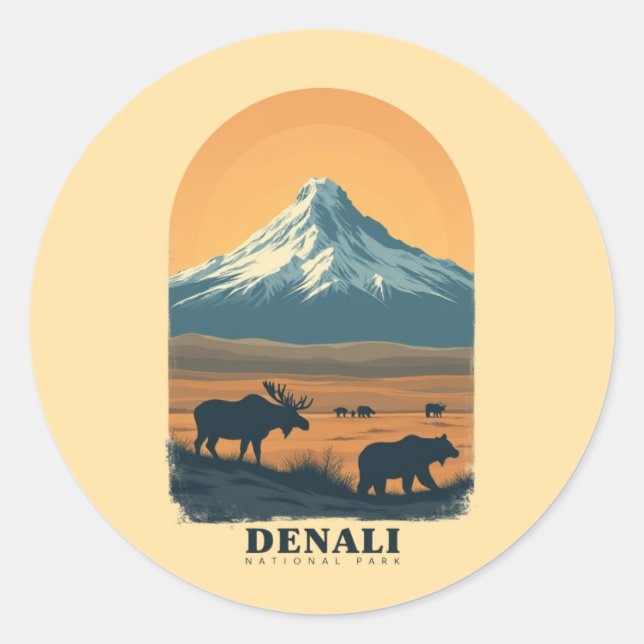 Denali National Park Vintage Retro Classic Round Sticker (Front)