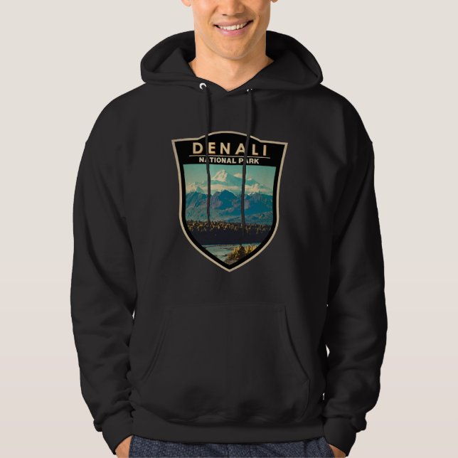 Denali National Park Watercolor Badge  Hoodie (Front)