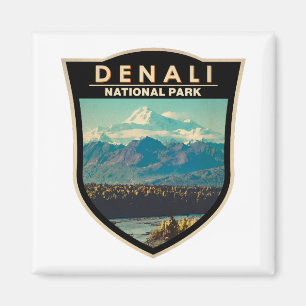 Denali National Park Watercolor Badge  Magnet
