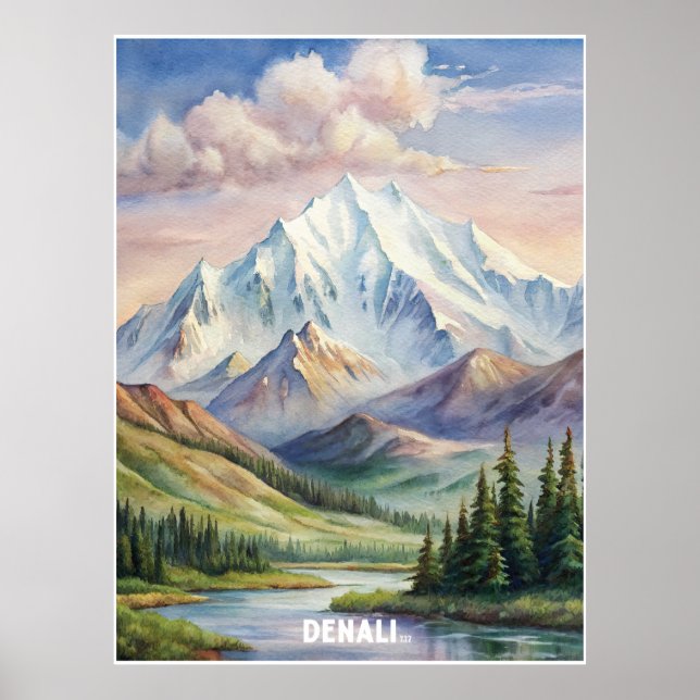 Denali National Park Watercolor Painting Poster (Front)