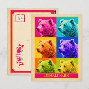 Denali Park Postcard Alaska Grizzly Bear Vintage