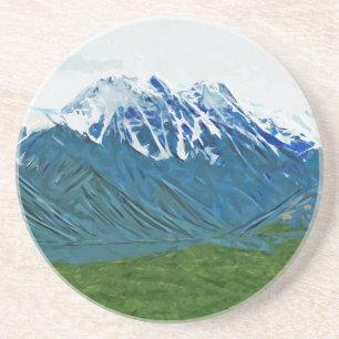 Denali With Rivers Alaska Abstract Impressionism Coaster