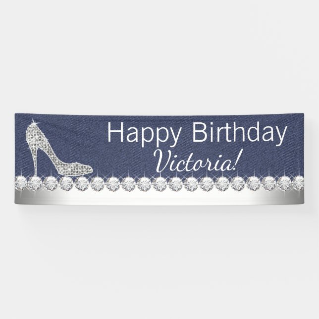 Denim and Diamond Birthday Party Banner (Horizontal)
