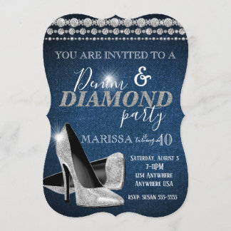 Denim and Diamond Birthday Party, elegant, heels Invitation