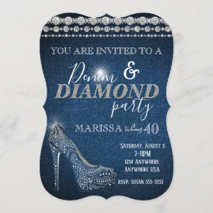 Denim and Diamond Birthday Party, elegant, heels Invitation