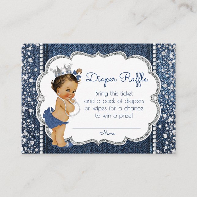 Denim and Diamond Girls Diaper Raffle Tickets Enclosure Card (Front)