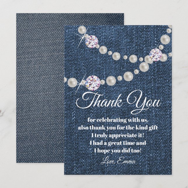 denim and diamond pearl, thank you card (Front/Back)