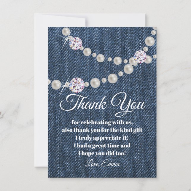 denim and diamond pearl, thank you card (Front)