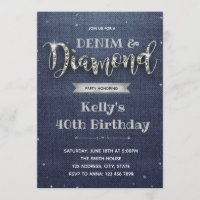 Denim and diamond theme party invitation